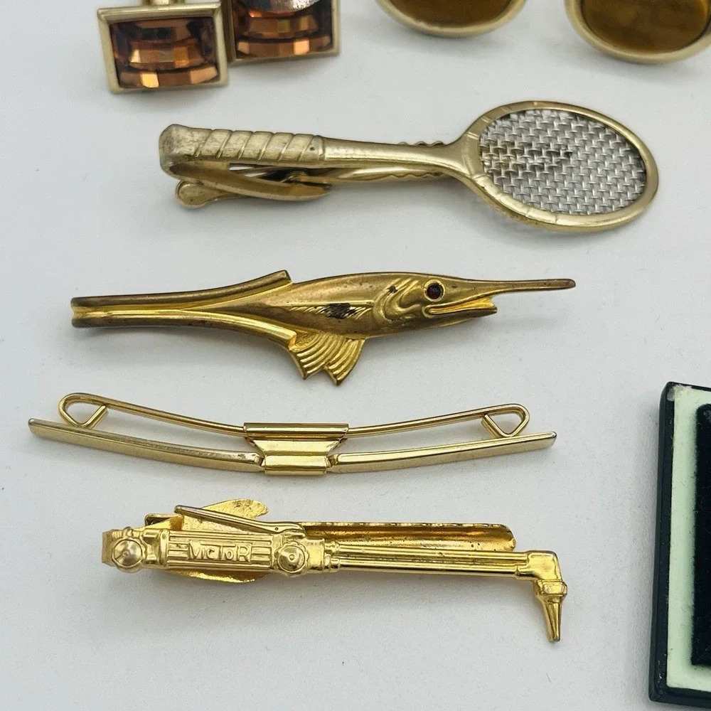 Vintage Gold Silver Tone Cufflinks Tie Clips Lot Hickok Anson‎ Swank